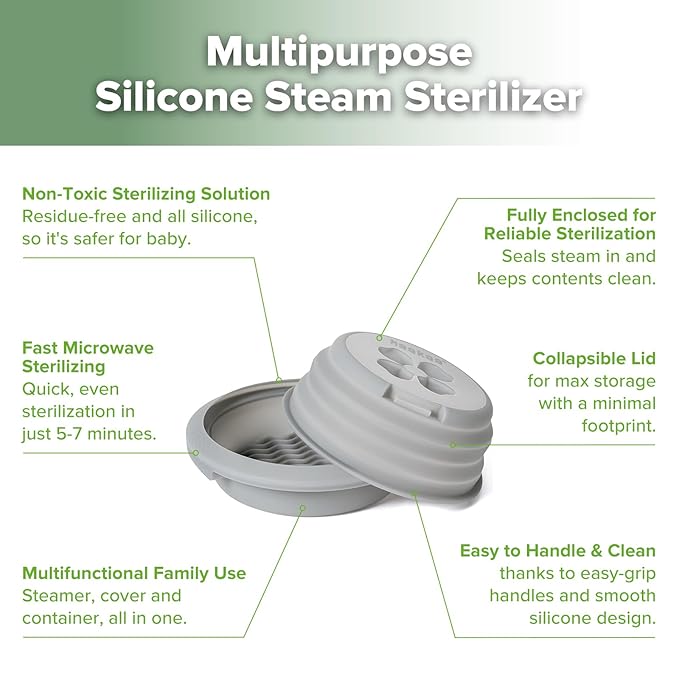Haakaa Multipurpose Silicone Microwave Bottle Sterilizer & Steamer – Reusable Collapsible Silicone Microwave Sterilizer for Baby Bottles, Breast Pump Parts & Pacifiers and Accessories