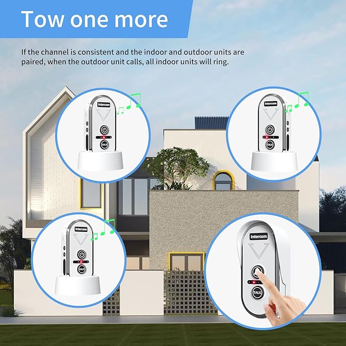 PANDAAR Doorbell Wireless for Home, Wireless Intercom System 4900ft Long Range Waterproof Doorbell Intercom with Rechargeable Battery for House Classroom Business(Black) (1 Indoor&1 Outdoor-White)