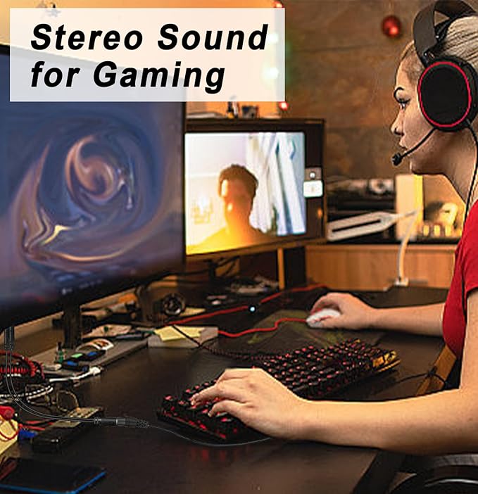 Weatwo 3.5mm Headphone Splitter for PC TRRS Female to TRS Dual Male Jack Y Splitter Aux Cable Headset Audio Adapter Cord for Gaming Headset Headphone Earphone to Dual-Jack PC Desktop Computer Laptop