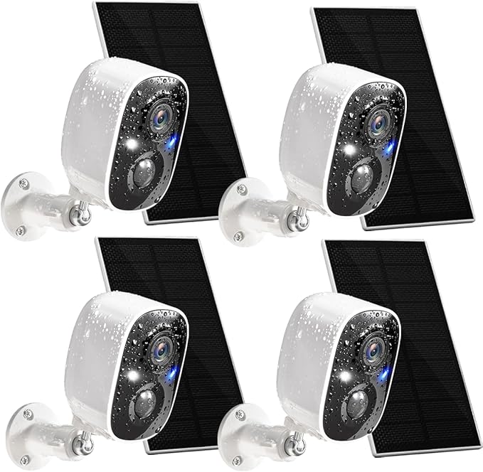 GMK Solar Security Cameras Wireless Outdoor 4 Pack, 2K Battery Powered Cameras by GMK