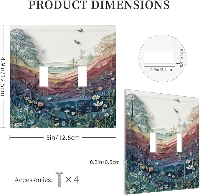 Bvtewkhz Wildflowers Rustic Flowers Floral Plants 2 Gang Double Toggle Wall Plate Cover Vintage Mountain Decorative Light Switch Covers Electrical Faceplate Switch Plates for Bathroom Kitchen Home