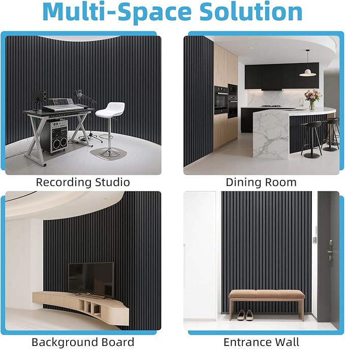 Art3d 2-Pack Acoustic Wood Slat Wall Panel with Roll-Flat Design - 95.3 x 23.8 Inch Sound Absorbing Panels for Living Room Columns Corridor Curved Wall Decor, Blackwood