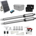 JUJIANG C01 Solar Gate Opener with Batteries & Solar Panel for Dual Swing Gates Up to 440lb 12FT per Arm Automatic Gate Opener with Remote Complete Kit Light Duty Automatic Gate Openers Solar Powered