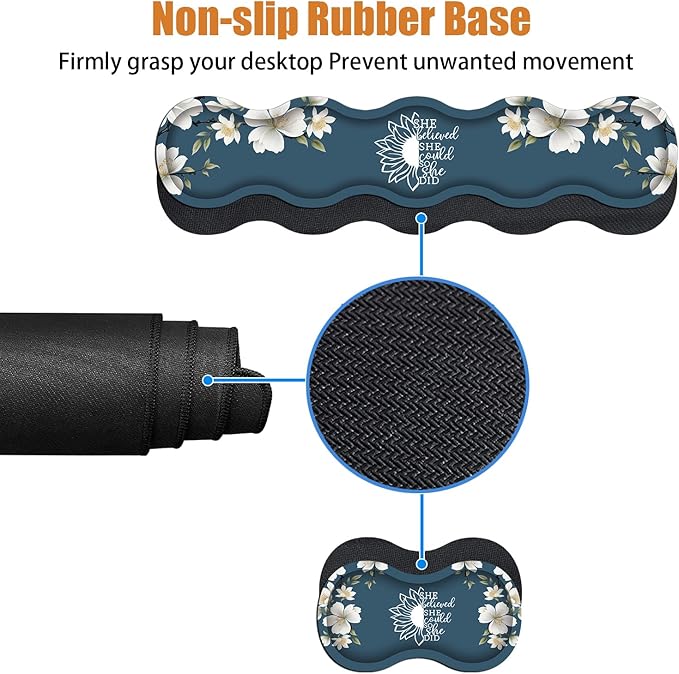 Ergonomic Keyboard Wrist Rest & Mouse Pad Wrist Rest Set, She Believed She Could So She Did Inspirational Quote Large XXL Gaming Desk Mat 31.5"x 11.8" with Non-Slip Base for Home Office Study Gaming
