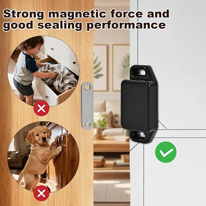 16 Pack Magnetic Push Latch,Heavy Duty Magnetic Touch Latch,for Push to Open Cabinet or Kitchen Drawer，Kitchen Door(Black - 0.98 inch, 16 Pack)