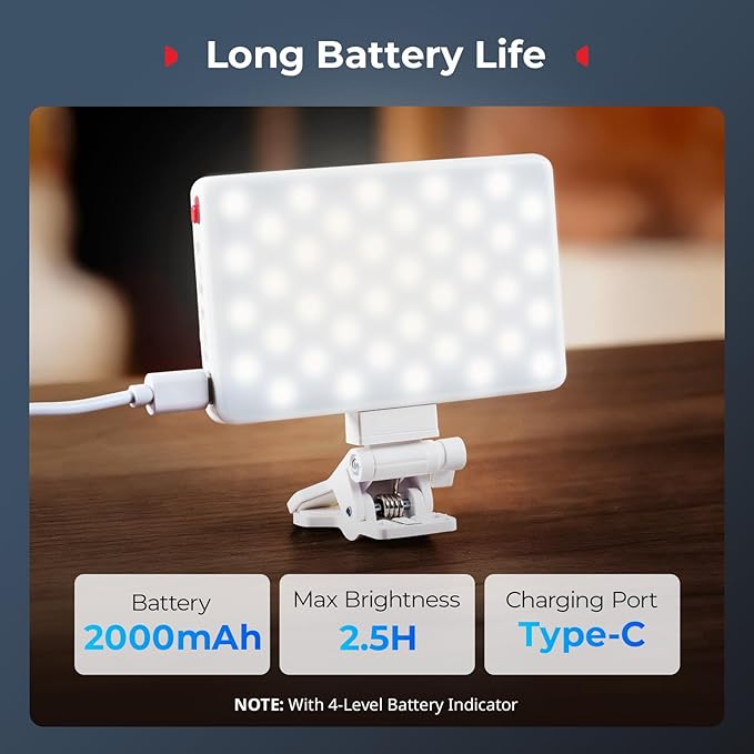 SmallRig M3 Magnetic Selfie Phone Light with Clip, 120 LEDs 2000mAh Rechargeable, 2700K-6500K, Portable Content Creators Fill Light for Video Recording, for iPhone/Laptop/Camera/Webcam (White) - 5640