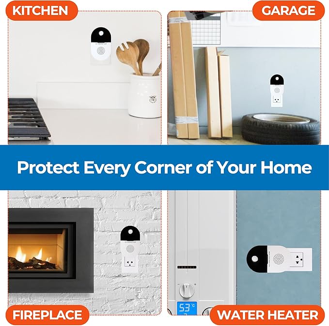 Plug-in Carbon Monoxide Detector – UL 2034 Certified with Loud Audible and Visual Alarm at 300 PPM – Continuous Low-Level CO Detection, Durable Design – Perfect for Homes, Kitchens, RVs, and Travel
