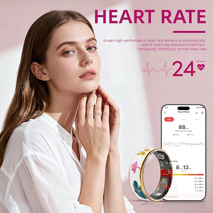 Smart Ring Health Tracker, Men & Women, Featuring a Heart Rate Monitor, Sleep Tracker, 8 Exercise Modes, Step Counter, IP68 Waterproof(White, 9)