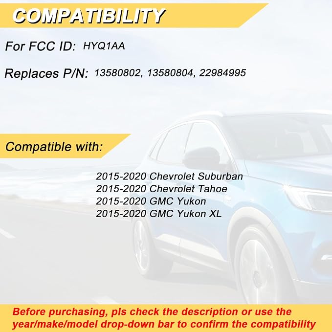 Vurkcy Key Fob Replacement for 2015-2020 Chevy Suburban Tahoe/ 15-20 GMC Yukon - Image 2
