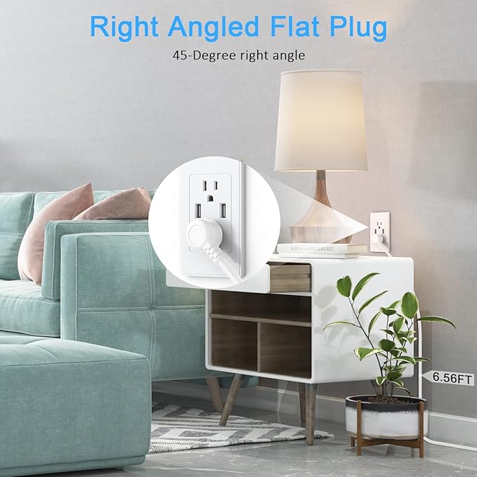 Recessed Power Strip, Furniture Plug in 3 Outlets & Fast Charging 20W PD USB-C Port & 18W/3A QC3.0 USB-A Ports Drawer Outlet with 10 FT Flat Extension Cord, White Desk Grommet Outlet for Table Top