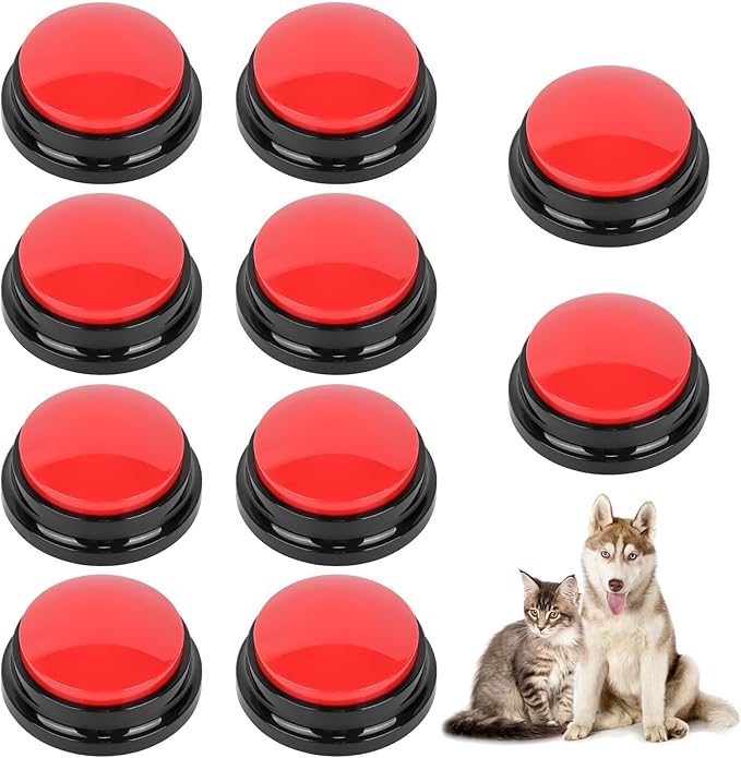 10 PCS Red Voice Recording Buttons for Dogs Dog Training Communication Buttons with 30 Sec Record and Playback, Pet Training Buzzer for Puppy Cats, Funny Gift for Study Office Home Pet Lovers