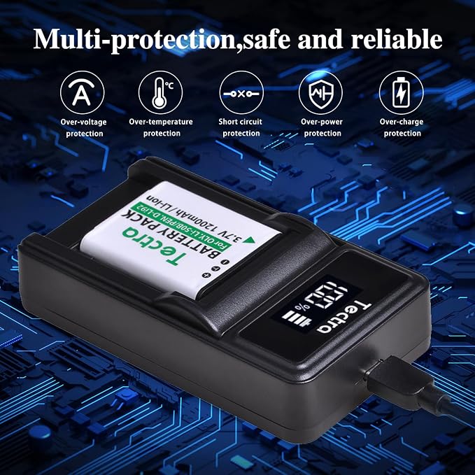 Tectra 2-Pack Li-50B D-LI92 Battery and LED USB Charger Compatible - Image 6
