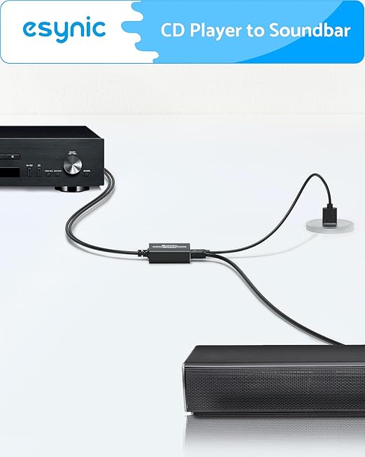 eSynic RCA to Optical Audio Converter-7ft Cable Long-Only from RCA to SPDIF Toslink-Not Bi-Directional-Easy to Setup-Aluminum Alloy Analog to Digital Audio Adapter for CD Player to Optical Soundbar