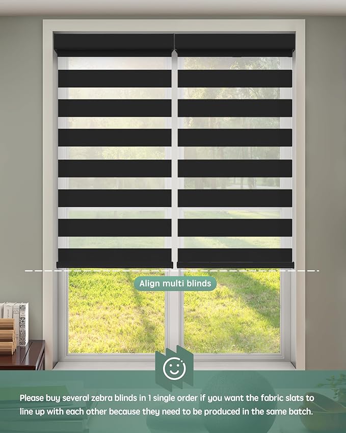 Yoolax Motorized Zebra Blinds Works with Alexa, Motorized Blinds with Remote Custom Size, Privacy Electric Zebra Shades for Windows (95% Shading Luxury Black)