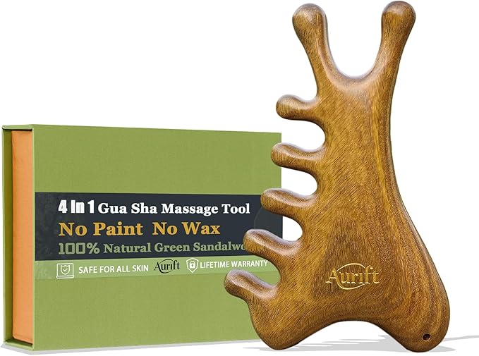 4-in-1 Wooden Gua Sha Tool for Face & Small Body, Scalp & Head Massage for Stress Relief, Manual Muscle Scraper for Neck & Jawline, Trigger Point & Acupressure Massage, Valentine’s Day Gift for Women