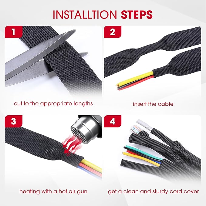 Sonoreboom 2 in 1 Heat Shrink Braided Sleeving Fabric Tubing-Ideal fit Irregular Shape Hose/Cable/Wire (1/2"(12mm), 60FT)