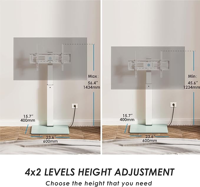 FITUEYES Floor TV Stand for 32-75 inch TV with Power Outlet, Tall TV Stand for Bedroom Living Room with Tempered Glass Base, Floor TV Mount Holds Up to 88lbs MAX VESA 600x400mm,Black