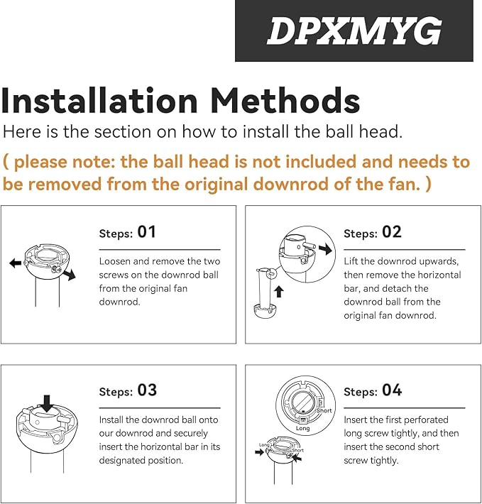 DPXMYG 48 inch Ceiling Fan Downrod with Extension Cord, 4 FT Black Downrod for Ceiling Fan, 1 inch Outside Diameter, Ceiling Fan Boom Suitable for a Wide Range of Fans (Black, Not Threaded)