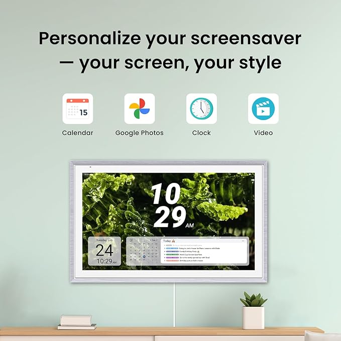 ApoloSign 21.5" Digital Calendar: Dual Mode Calendars with Google Play & Multi-calendar Sync, Electronic Planner & Chore Chart, Smart Touchscreen, Interactive Display for Family Schedules (Gray Wood, 21.5-inch)