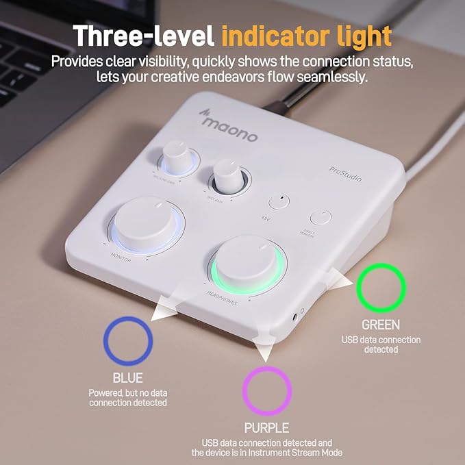 MAONO USB Audio Interface for PC: Interface with XLR Input 24-bit/192kHz Routing Software LOOPBACK ASIO Driver for Recording Music, Home-Studio, Guitar, Podcast, Streaming, DAW(PS22 Lite White)