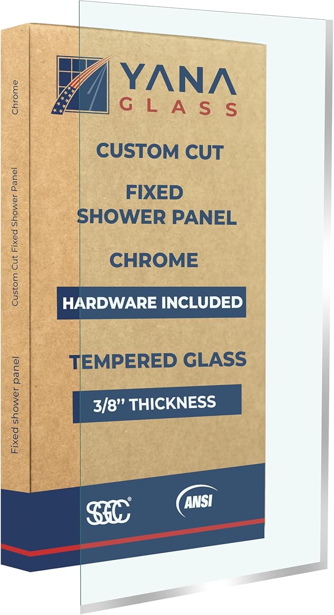 Custom Cut to Size 3/8" Shower Glass Panel - Frameless Fixed Bathroom Screen with Different Color Hardware – Tempered Glass Glass Door, Water-Resistant, Minimalist Design by Yana Glass and Mirror
