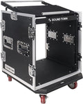 Sound Town Enhanced 1/2" (12mm) Plywood 12U PA DJ Rack/Road ATA Case with 11U Slant Mixer Top, 20’’ Rackable Depth and Casters, 12 Space Size, Pro Tour Grade (STMR-S12UW)