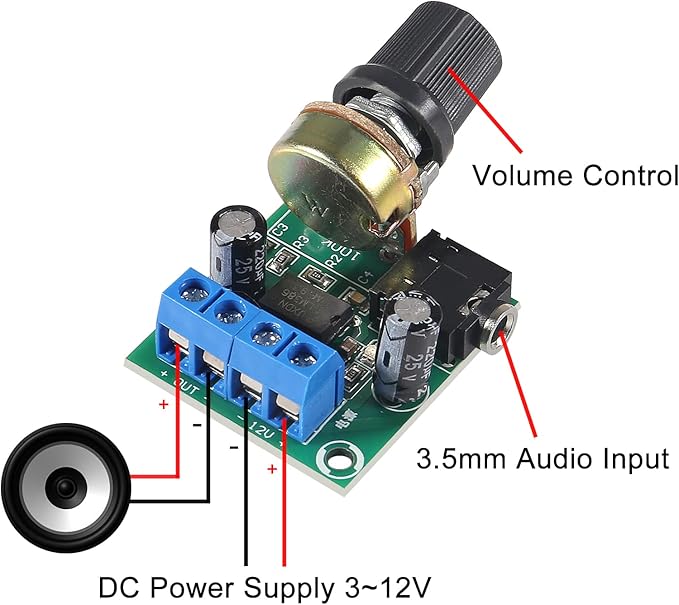 DWEII 4Pcs LM386 10W Mini Power Amplifier Board Audio Amplifier Module DC 3-12V Volume Adjustable Control