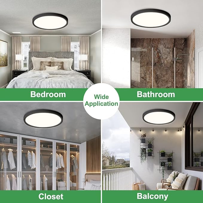 6PK 15.8 Inch LED Flush Mount Ceiling Light Black, 32W, 3480LM, 3000K/4000K/6000K CCT Selectable, Round Flat Panel Light Low Profile Ceiling Light Fitures for Hallway, Kitchen, Bedroom, Laundry Room