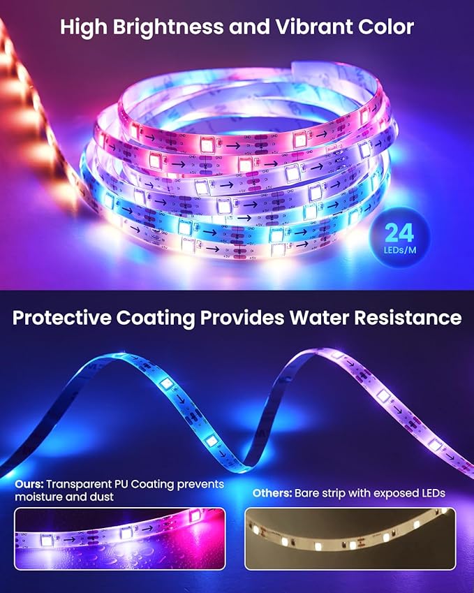 26.25ft RGB+IC LED Strip Lights for 75-100 Inch TV, Backlight Behind TV with Music Sync, Bluetooth APP & Voice Control, 44 Scene Modes, Ambient Lighting for Gaming, Bedroom, Living Room, Mood Lighting