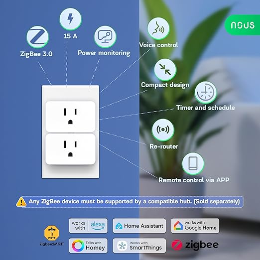 𝗭𝗶𝗴𝗕𝗲𝗲 Smart Plug, Energy Monitoring, 𝗭𝗶𝗴𝗯𝗲𝗲 𝗛𝘂𝗯 Required, ETL Certified, Compatible with Alexa, Google Home, Home Assistant, SmartThings, Remote App Control, Smart Outlet, 4 Pack