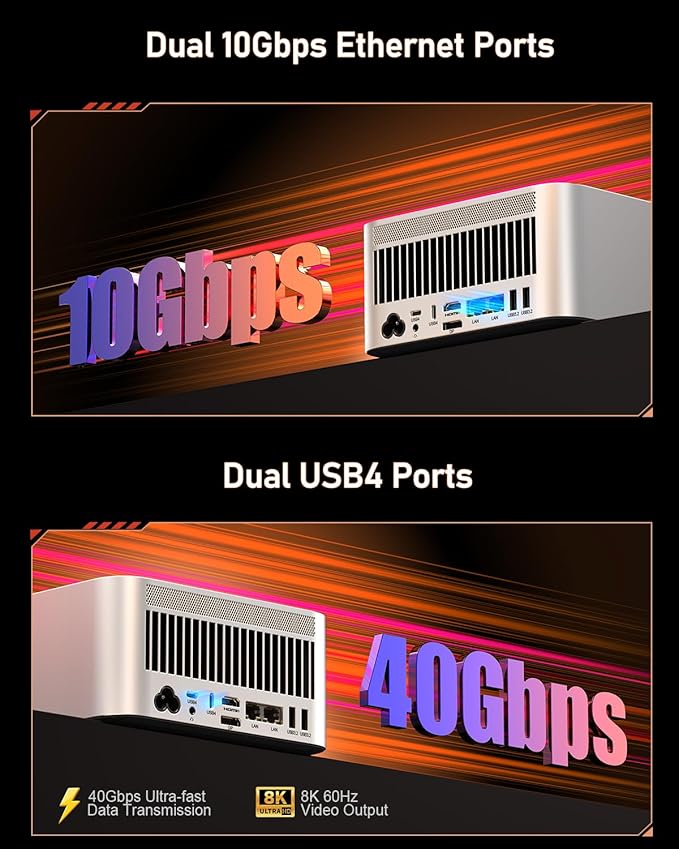 Beelink Mini PC, GTR9 Pro AMD Ryzen AI Max+ 395 CPU (126 Tops), 128GB RAM 2TB Crucial SSD, Mini Computer 10GbE Dual LAN/WiFi 7+BT5.4/8K Quad Display/USB4.0 * 2/SD Card Slot/DeepSeek 70B