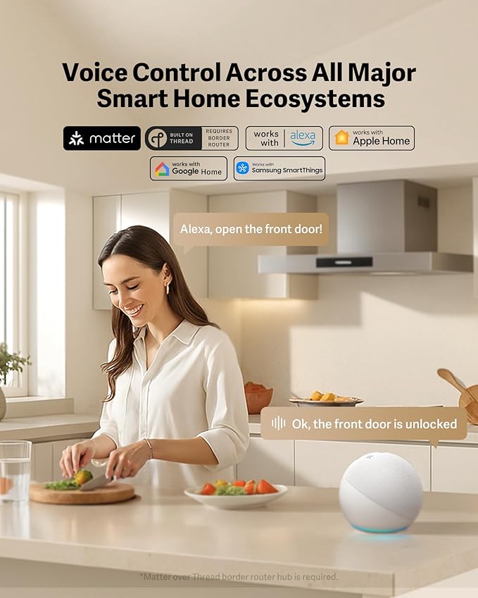 Lockin Veno Smart Deadbolt Lock with Dual Swappable Batteries for 14-Month Extended Power, Palm Vein & Fingerprint Keyless Entry, Built-in Wi-Fi, Doorbell, App Remote Control, IP65 Waterproof
