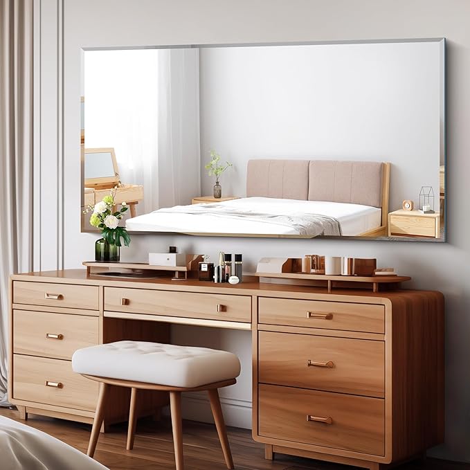 CILIBER Beveled Bathroom Mirror, 30x60 Large Frameless Mirrors for Over Sink, Upgraded Shatterproof Beveled Frameless Vanity Mirror for Bathroom,Bedroom,Living Room and Entryway