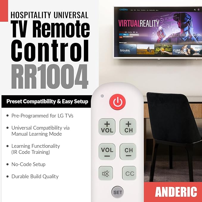 Anderic RR1004 Big Button TV Remote Control – Senior Friendly, Easy-to-use with Glow Keys, Simple Layout – Ideal for Elderly Care & Assisted Living – Compatible with Most IR TVs - White - 2 Pack