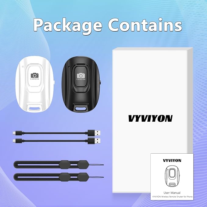 VYVIYON Bluetooth Camera Remote Shutter for iPhone and Android Smartphones, Rechargeable Wireless Phone Remote Control,Selfie Button for Photos and Videos, Charging Cable Included (2 Pack) Black&White