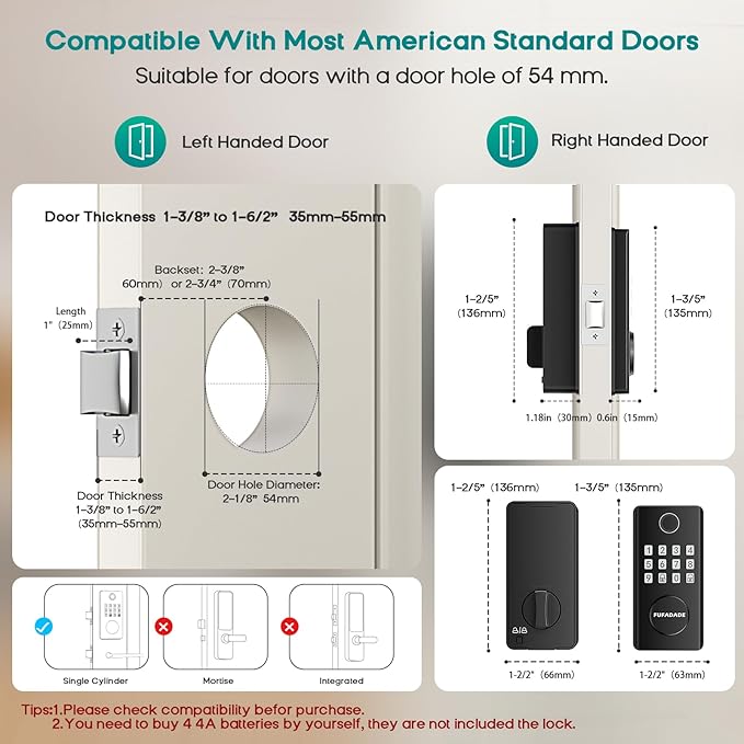 Digital Door Lock with Keypad Set - Fingerprint Door Lock with Keypad Set and 4 Keys - Digital Smart Locks for Front Door - Auto Lock - IP65 - High Security - Easy Install - Includes a Screwdriver