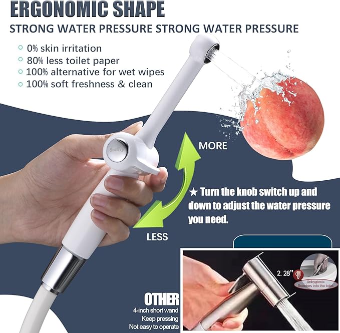 SonTiy Handheld Bidet Sprayer for Toilet, White Cloth Diaper Toilet Sprayer Attachment with Backflow Preventer, Adjustable Water Pressure Toilet Jet Spray for Feminine Wash