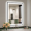 YEELAIT 28x36 Inch LED Bathroom Mirror with Lights (Front Lit and Backlit) Black Framed Lighted Vanity Mirror for Bathroom Wall Dimmable Anti-Fog Memory Tempered Glass Horizontal/Vertical