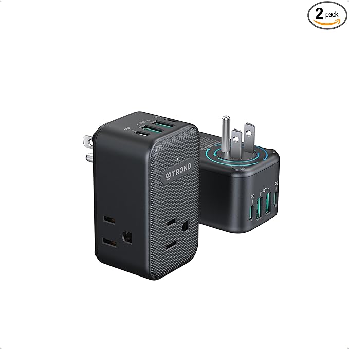 TROND 2 Pack Outlet Extender with USB, 3 Way Plug Adapter with 360 Rotating Plug, Outlet Splitter with 2 PD 20W USB C Charger, Small Charging Station for Home Dorm Room Travel Cruise Essentials