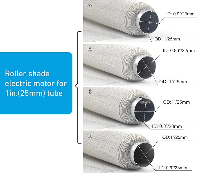 Rollerhouse RTS 12V DC Radio Controlled Tubular Motors for Electric Mini Roller Blind Compatible 1”(25mm) and 1-1/8”(28mm) Roller Shades