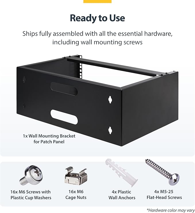 StarTech.com 4U Wall Mount Network Rack - 14 Inch Deep (Low Profile) - 19" Patch Panel Bracket for Shallow Server and IT Equipment, Network Switches - 44lbs/20kg Weight Capacity, Black (WALLMOUNT4)