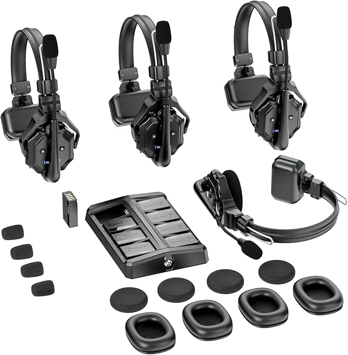 Hollyland Solidcom C1 Wireless Headset Intercom System 4-Person Full Duplex 1100ft Team Communication Group Talk Single-Ear Headset with 1 Master & 3 Remote Headsets