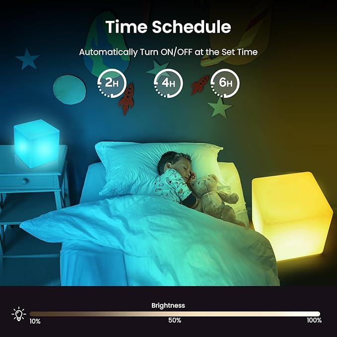 LOFTEK 7-inch LED Cube Night Lights: Rechargeable RGB 16 Colors Changing Light with Remote Control, IP65 Waterproof Cordless Table Lamp Night Light for Home Bedroom, Adults Kids Room Décor
