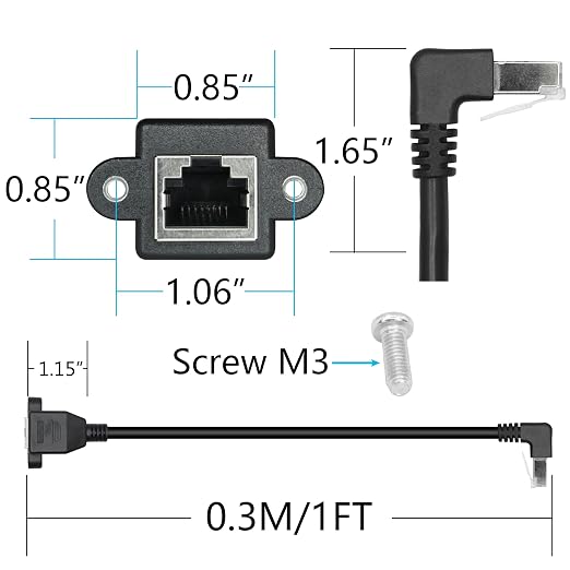2Pcs 90 Degree Cat6 Ethernet Extension Cable 1FT, Down Angle RJ45 Male to - Image 7