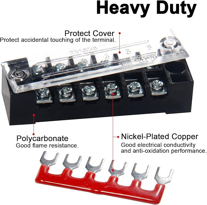 MILAPEAK Terminal Block and Strip - 6 Sets 4/5/6 Positions 600V 15A Dual Row Wire Screw Terminal Strip Block with Cover + 400V 15A Pre-Insulated Terminals Barrier Strips Jumpers (Black & Red)
