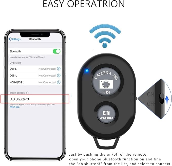 Wireless Remote Shutter for Cellphones and Tablets, AOQIYUE Wireless Remote for - Image 2