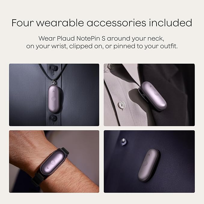 Plaud NotePin S AI Voice Recorder, Wearable AI Notetaker, AI Transcribe & Summarize, Support 112 Languages, 64GB Memory, Audio Recorder for Meetings Interviews with 4 Accessories, Purple