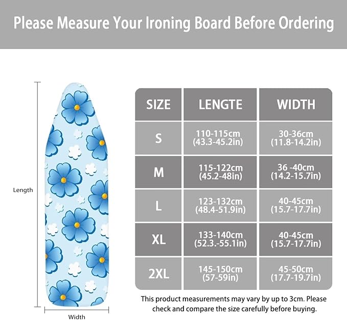 ZCFYGDX Ironing Board Covers Butterfly Blue Flower Print Lightweight & Breathable Anti-Slip & Wear-Resistant(17 x 49 in) Hook & Loop Elastic Edge Easy to Install, Scorch Resistant Decor Size-M