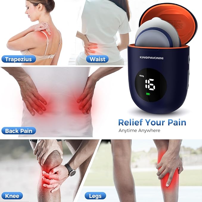 KingPavonini Wireless TENS Unit, Muscle Stimulator for Pain Relief, Portable Rechargeable TENS EMS Machine, LED Screen, Remote, Dual Channel 6 Modes 16 Intensity Massager, Charging Case (Blue)