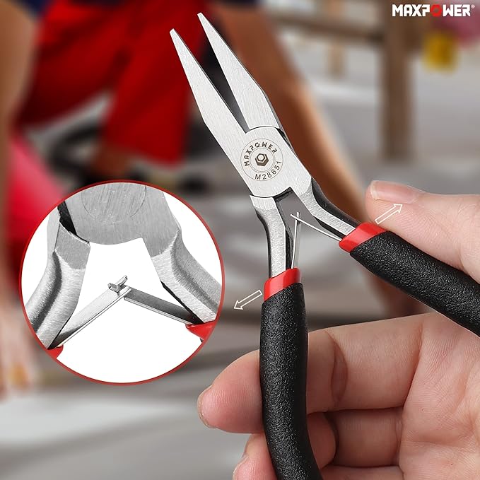 MAXPOWER Mini Jewelry Pliers Set - 8pc, Diagonal, End Cut, Bent, Combination, Flat, Needle, Round Nose (4.5-inch)